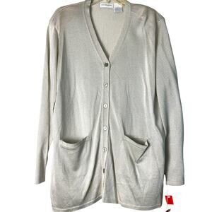 Vintage Liz Claiborne Sparkly Metallic Cardigan Sweater Size L NWT Pockets